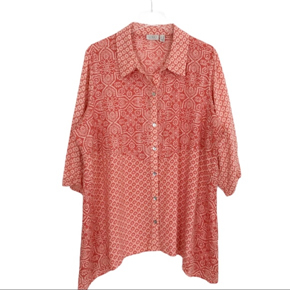 LOGO by Lori Goldstein Tops - Logo Mixed Print Oversized Tunic Top w/ Pockets